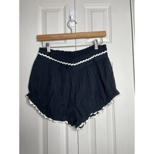 NEW Anthropologie Flirty Cotton Shorts Black Ivory Trim Size Medium